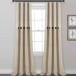 Kirklands Home Curtains & Drapes|Linen Button and Stripe Curtain Panel Set, 84 in.