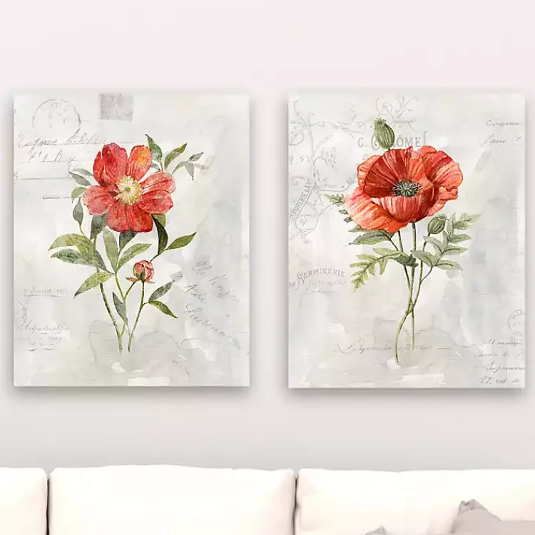 Kirklands Home Canvas Art|Linen Peony Giclee Canvas Art Prints, Set of 2