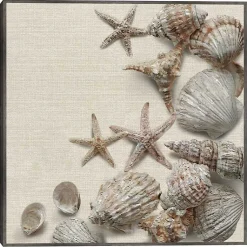 Kirklands Home Canvas Art|Linen Shell Collection Framed Canvas Art Print Tan