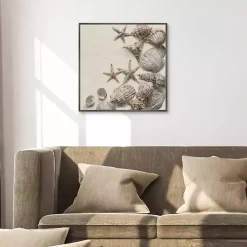 Kirklands Home Canvas Art|Linen Shell Collection Framed Canvas Art Print Tan