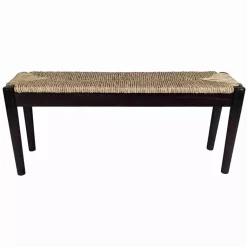 Kirklands Home Benches & Ottomans|Lola Seagrass and Wood Bench Black