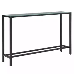 Kirklands Home Console Tables|Long Metal Mirrored Top Console Table Black