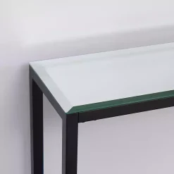 Kirklands Home Console Tables|Long Metal Mirrored Top Console Table Black