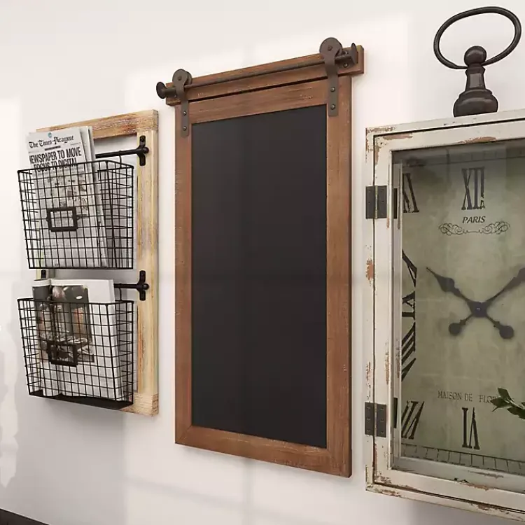 Kirklands Home Wall Storage|Long Wood and Metal Frame Chalkboard