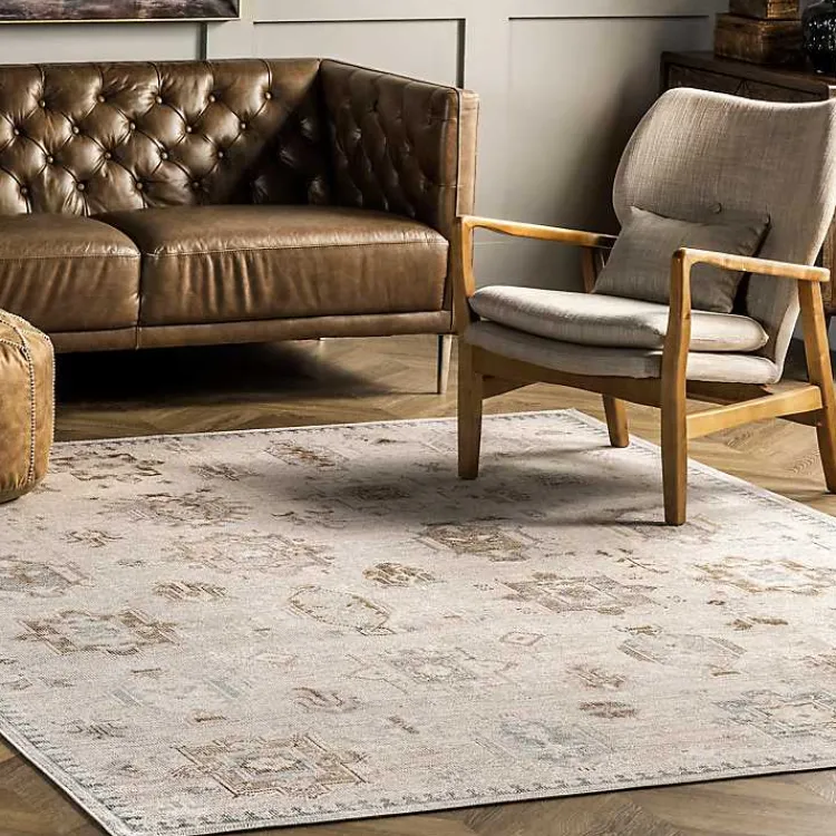 Kirklands Home Area Rugs|Lottie Cream Vintage Washable Area Rug, 6x9 Ivory