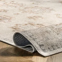 Kirklands Home Area Rugs|Lottie Cream Vintage Washable Area Rug, 6x9 Ivory