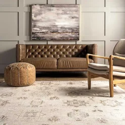 Kirklands Home Area Rugs|Lottie Cream Vintage Washable Area Rug, 6x9 Ivory