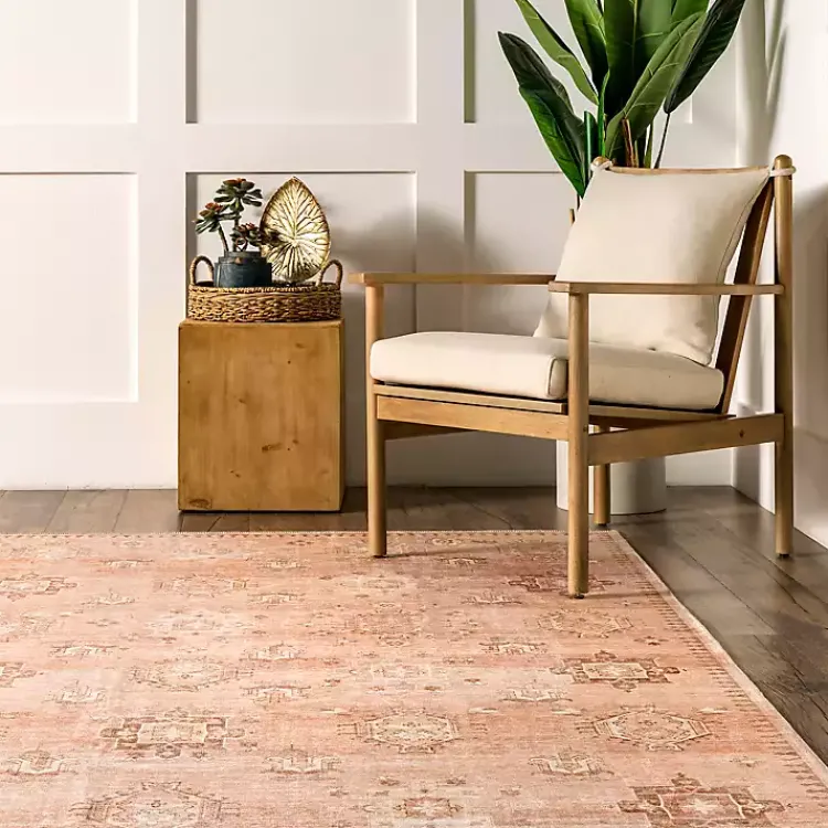 Kirklands Home Area Rugs|Lottie Peach Vintage Washable Area Rug, 5x8 Orange