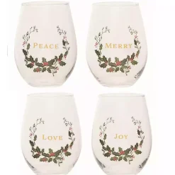 Discount Love, Joy, Peace, Merry Wine Glasses, Set of 4 Christmas Dining & Entertaining