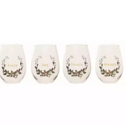 Discount Love, Joy, Peace, Merry Wine Glasses, Set of 4 Christmas Dining & Entertaining