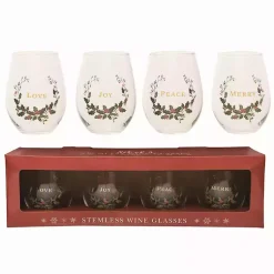 Discount Love, Joy, Peace, Merry Wine Glasses, Set of 4 Christmas Dining & Entertaining