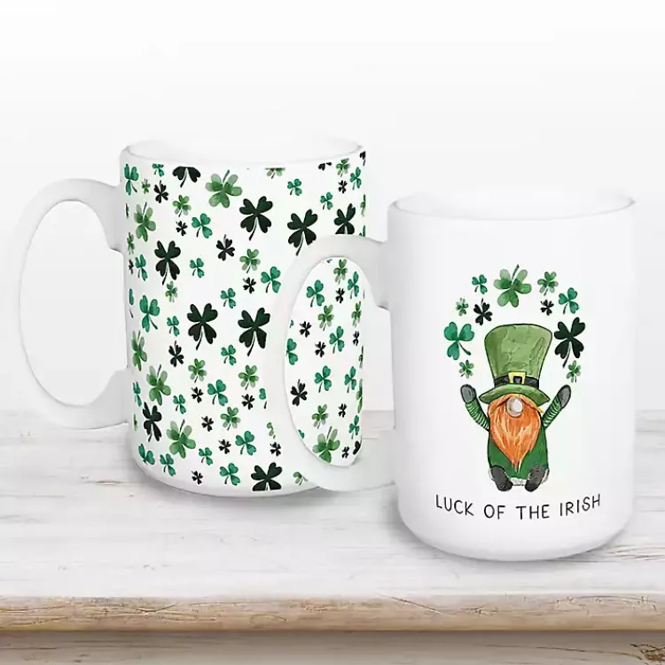 Kirklands Home Glassware & Drinkware|Luck of the Irish Shamrocks Mugs, Set of 2