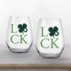 Sale Luck Shamrock Stemless Wine Glasses, Set of 2 St Patricks Day Decorations