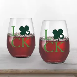 Sale Luck Shamrock Stemless Wine Glasses, Set of 2 St Patricks Day Decorations