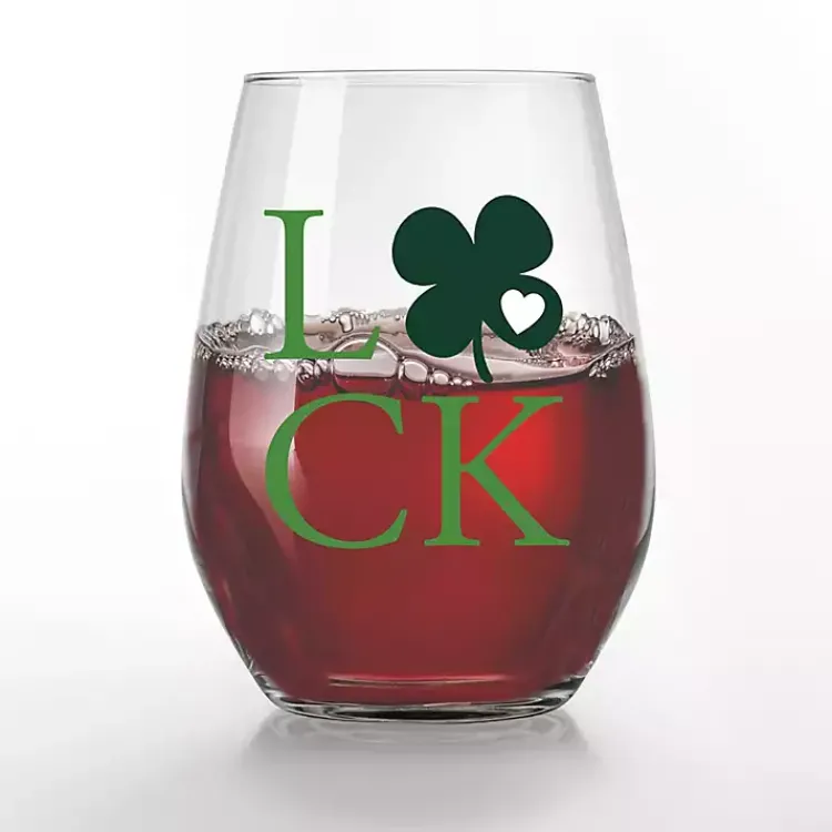 Sale Luck Shamrock Stemless Wine Glasses, Set of 2 St Patricks Day Decorations