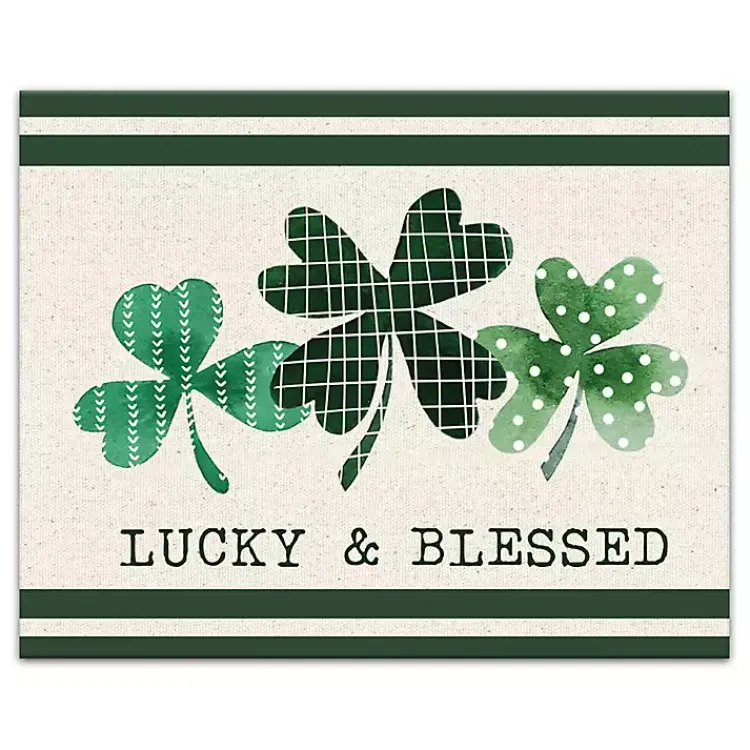 Discount Lucky & Blessed Clover Trio Canvas Art Print St Patricks Day Decorations