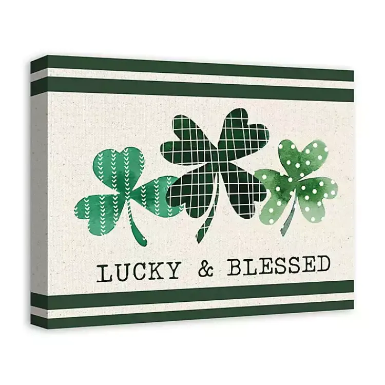 Discount Lucky & Blessed Clover Trio Canvas Art Print St Patricks Day Decorations
