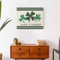 Discount Lucky & Blessed Clover Trio Canvas Art Print St Patricks Day Decorations