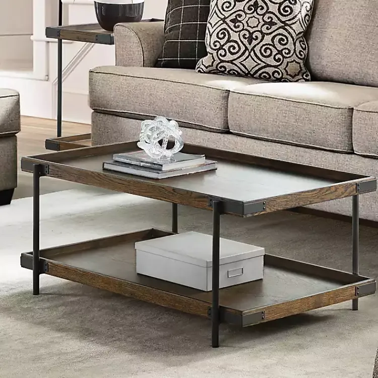 Kirklands Home Coffee Tables|Mahogany Oak Wood Tray Top Coffee Table Brown