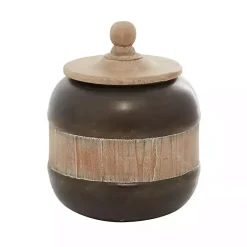Hot Mahogany Wood and Metal Jar with Lid, 11 in. Decorative Bowls & Jars