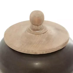 Hot Mahogany Wood and Metal Jar with Lid, 11 in. Decorative Bowls & Jars