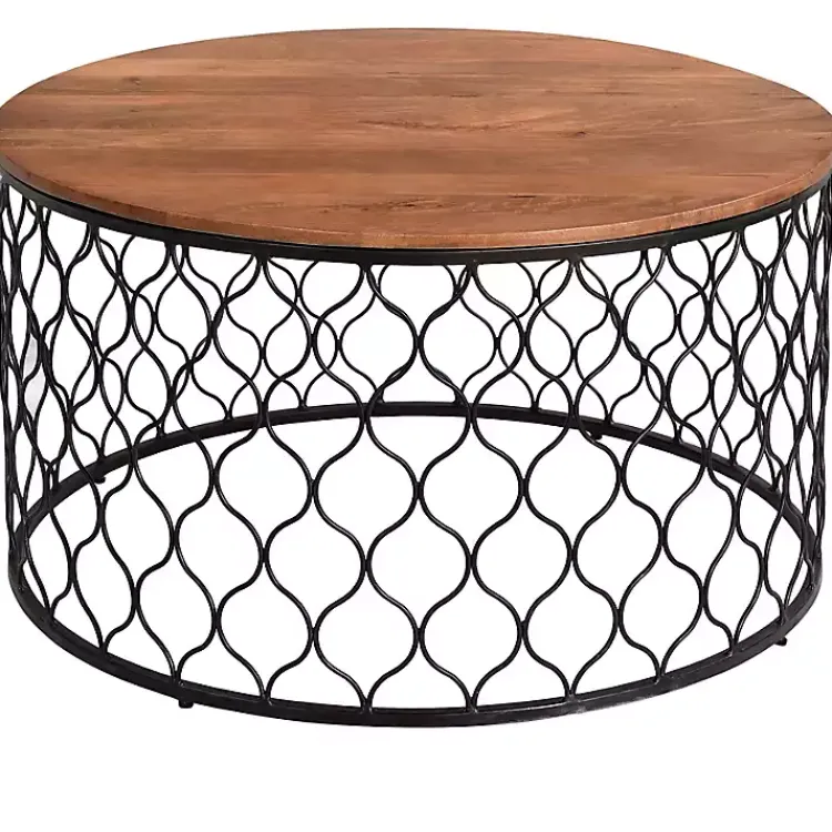 Kirklands Home Coffee Tables|Mango Wood and Black Iron Coffee Table Brown