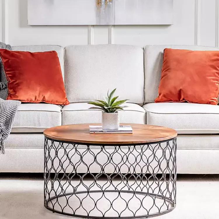 Kirklands Home Coffee Tables|Mango Wood and Black Iron Coffee Table Brown