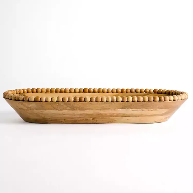 Discount Mango Wood Beaded Oval Bowl, 12x26 Decorative Bowls & Jars