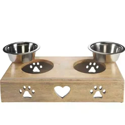 Kirklands Home Pet Dishes & Canisters|Mango Wood Heart Cutout Dog Bowl