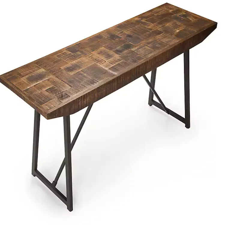 Kirklands Home Console Tables|Mango Wood Willow Parquet Sofa Table Tan