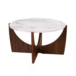Kirklands Home Coffee Tables|Marble & Walnut Open Base Round Coffee Table Brown