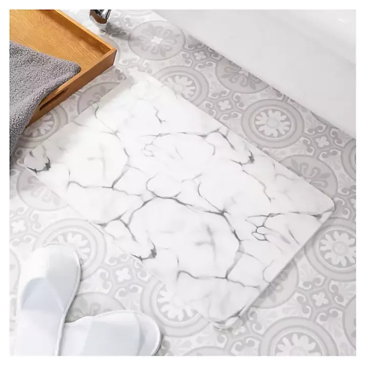 Kirklands Home Bathroom Rugs|Marble Stone Bath Mat White