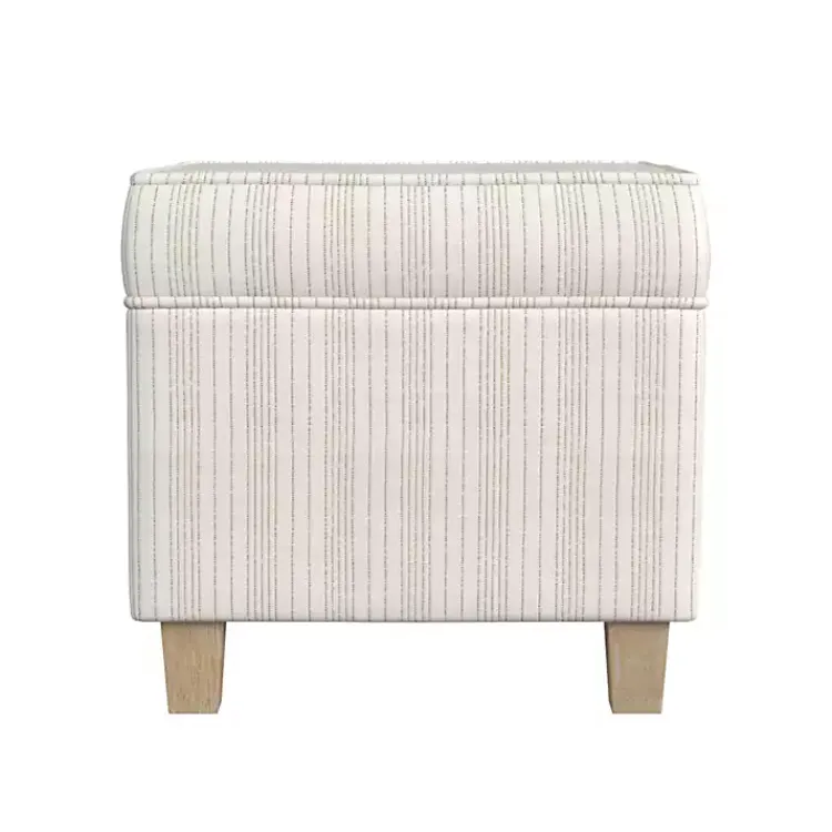 Kirklands Home Benches & Ottomans|Marigold Stripe Upholstered Square Storage Ottoman White