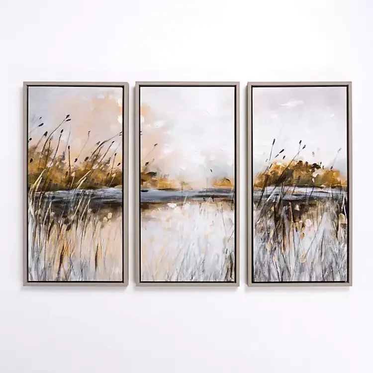 Kirklands Home Canvas Art|Marshland Landscape Framed Art Prints, Set of 3 Multi
