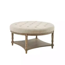 Kirklands Home Benches & Ottomans|Martha Stewart Round Cream Ottoman with Shelf Ivory