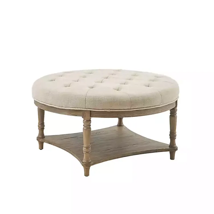 Kirklands Home Benches & Ottomans|Martha Stewart Round Cream Ottoman with Shelf Ivory
