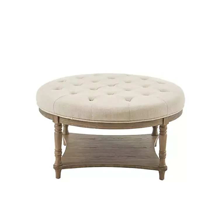 Kirklands Home Benches & Ottomans|Martha Stewart Round Cream Ottoman with Shelf Ivory