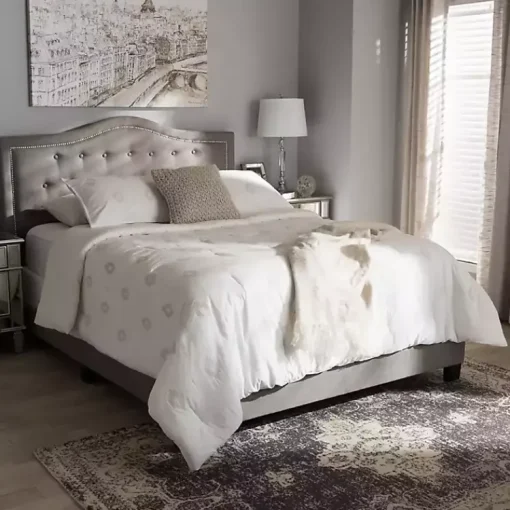 Kirklands Home Beds & Headboards|Mary Light Button Tufted Full Bed Frame Gray