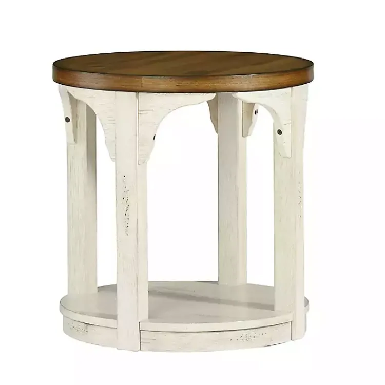 Kirklands Home Accent & End Tables|Mary White and Natural Wooden Round Accent Table