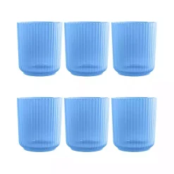Kirklands Home Glassware & Drinkware|Matte Azure Ribbed Short Glasses, Set of 6 Blue
