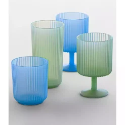 Kirklands Home Glassware & Drinkware|Matte Azure Ribbed Short Glasses, Set of 6 Blue