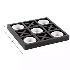 New Matte Black and White Wooden Tic Tac Toe Board Decorative Accents