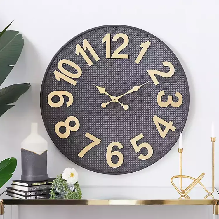 Kirklands Home Clocks|Matte Black Iron Wall Clock, 32 in.