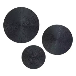 Kirklands Home Wall Plaques|Matte Ribbed Sunburst Wall Plates, Set of 3 Black