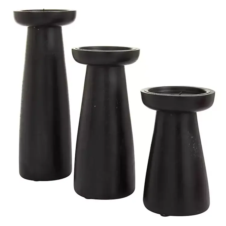 Matte Wood T-Shape Candle Holders, Set of 3 Candle Holders