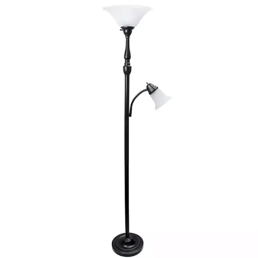 Kirklands Home Floor Lamps|Matte Bronze and White Reading Arm Torchiere Brown