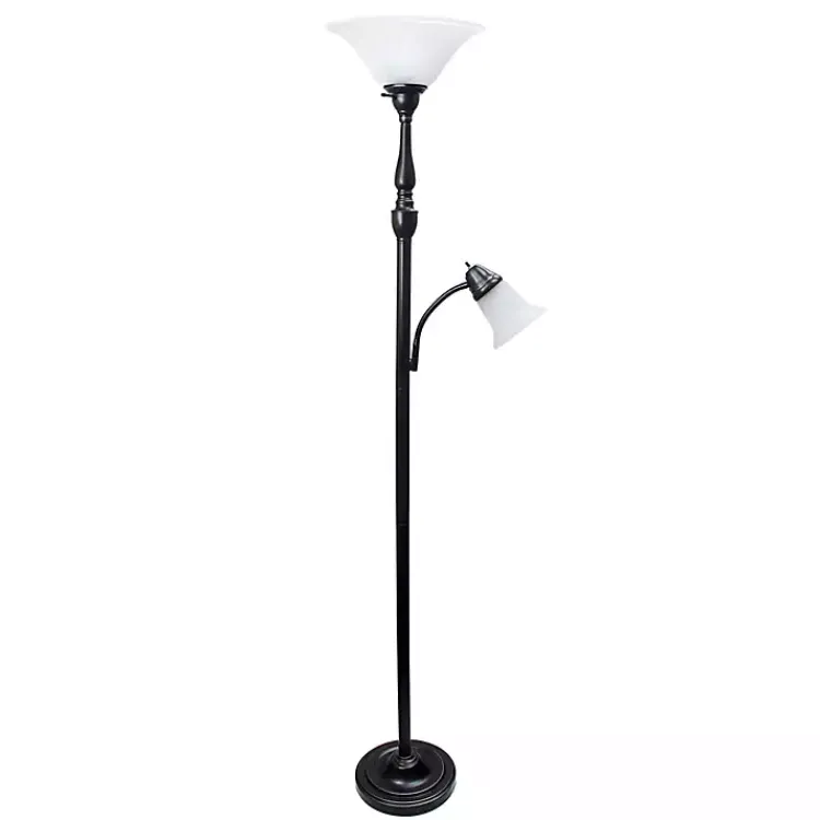 Kirklands Home Floor Lamps|Matte Bronze and White Reading Arm Torchiere Brown