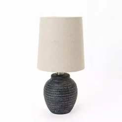 Kirklands Home Table Lamps|Matte Charcoal Ribbed Mini Table Lamp Tan