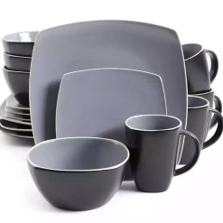 Kirklands Home Dinnerware|Matte Gray and Black 16-pc. Dinnerware Set
