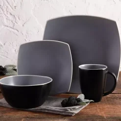 Kirklands Home Dinnerware|Matte Gray and Black 16-pc. Dinnerware Set
